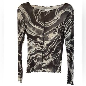 Topshop Black and White Marble-Print Long Sleeve Top